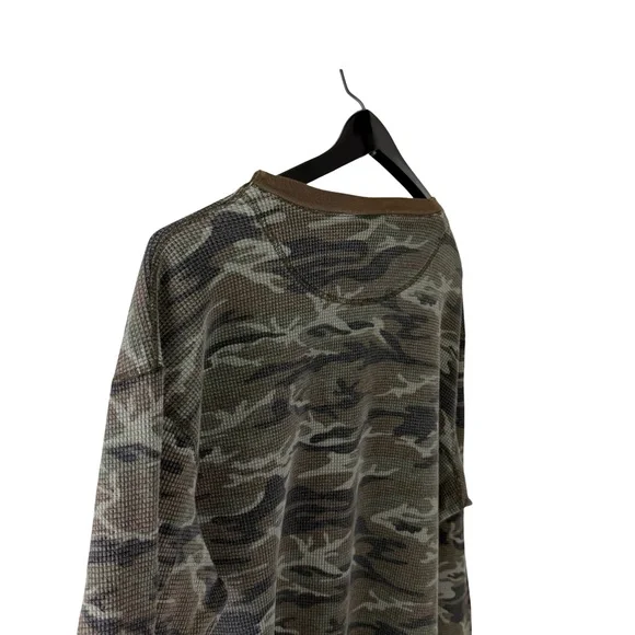 Vintage 2000s Old Navy Boxy Waffle Knit Thermal Green Camo Shirt